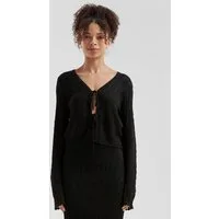 QS Cardigan Strickjacke Strickjacke mit Ajourmuster und Bindedetail
