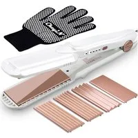 CkeyiN Pro Welleneisen Kreppeisen für Haare,Ceramic Crimp,Haarglätter Keramik, weiß, 3 in 1 Haarglätter Set Krepp Haareisen Multistyler