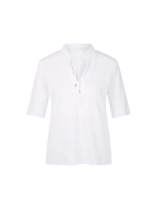 Marc Cain Collections - Unifarbenes Poloshirt mit Kordel-Detail white - Gr. - 38