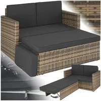 tectake Loungeset Rattan Lounge, Hocker mit klappbarer Stütze, (Gartenlounge Korfu, 2-tlg., in natur), 2-Sitzer, widerstandsfähig, UV-beständig, Dicke der Polster 8 cm