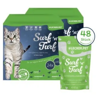 Lyra Pet Lecker.Pet Surf'n'Turf Pouches Katzenfutter in feiner Sauce Nassfutter 4er Mix Multipack 8 Stück