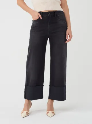 GANG Damen Jeans 94JETTE CULOTTE - wide fit Jeans worn black