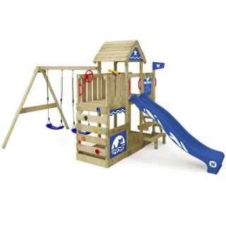 Spielturm CoralFlyer Holz-Kletterturm mit Schaukel & Wellenrutsche - Stabiles Spielgerüst für Kinder im Garten - Abenteuerspielplatz - Wickey