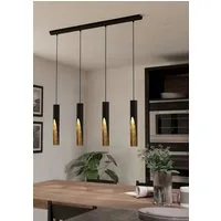 EGLO Hängeleuchte BARBOTTO Pendellampe, Stahl, GU10, IP20, Hängelampe, Esszimmerlampe, LED fest integriert, Hängeleuchte, L92,5 x B6,0 x H110 cm, schwarz, gold, 4X4,5W inkl.