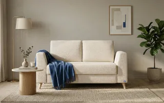 BRUNO Schlafsofa 120cm in Creme Ecru Beige | Klassik | stabiles Massivholz & Boxspringkomfort