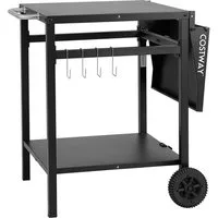 COSTWAY Grillablagetisch, mit 2 Ablagen, 4 Haken & klappbarer Tischplatte
