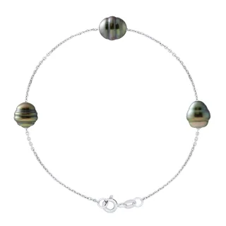 Armband mit 3 echten Tahiti-Zuchtperlen, eingekreist, 8-9 mm