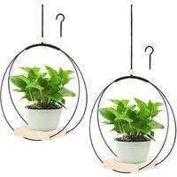 Minicloss Blumenampel Hängende Blumenampel Metall Blumentopf (2 St), Schwarz Pflanzenampel für Innen Außen Terrasse Balkon