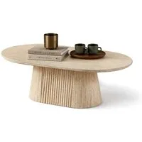 HOOZ Wohnzimmertisch Couchtisch oval modern, Säulenfuß inkl. Keramikplatte 130x70 cm Sand (Einzelprodukt, 1× Couchtisch), Keramik-Tischplatte, verschiedene Varianten, pflegeleicht & stabil