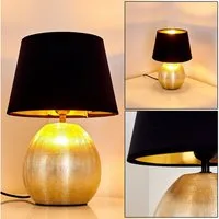 hofstein Tischleuchte schwarze Stoff Wohn Schlaf Zimmer Leuchten Keramik gold Nacht Tisch
