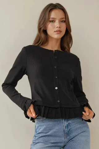 Fitted Rundhals Strickcardigan