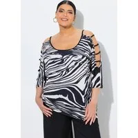 Ulla Popken T-Shirt T-Shirt Zebramuster Cut-Outs Rundhals 3/4-Arm