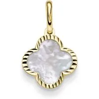 Schmuck Krone Kettenanhänger Anhänger aus 585 Gelbgold mit Blume aus Perlmutt klein, Gold 585