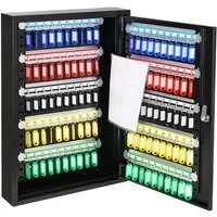 HMF Schlüsselkasten Schlüsselschrank groß Stahl, abschließbarer Schlüsselkasten für Büro, Verwaltung oder Fuhrpark, 100 Schlüsselhaken, 55 x 38 x 8 cm, Schwarz