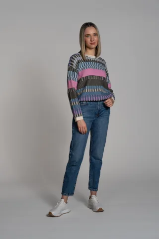 THE FASHION PEOPLE - Multicolor Sweater knitted cozy blue multicolor - Gr. - L