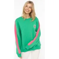 Zwillingsherz Sweatshirt "Smile Everyday" pinker Streifen am Arm, Rundhals, gesticktes Herz und Schrift