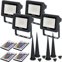 UNITEC LED Gartenstrahler 4x LED Strahler mit Erdspieß farbig Gartenlampe, LED fest eingebaut, Farbwechsler, Außenleuchte Outdoor IP65 Fernbedienung Gartenstrahler bunt Spot Außen