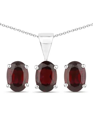 Vira Jewels Schmuck-Set Silber 925 rhodiniert Ohrringe und Halskette mit echtem Granat