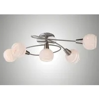 TRANGO LED Deckenleuchte, Dimmfunktion, 5-flammig 1001-52SD Deckenleuchte OLIVIA inkl. 5x 3-Stufen dimmbar LED Leuchtmittel 3000K warmweiß Deckenlampe in Edelstahl-Optik mit Design Gläsern, Deckenstrahler, Wohnzimmer Lampe, Spots