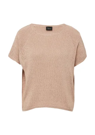 s.Oliver BLACK LABEL - Kurzärmeliger Strickpullover mit U-Boot-Ausschnitt braun - Gr. - S