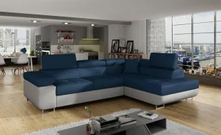 Ecksofa Schlafsofa SARRA in Stoff Monolith Grau-Dunkelblau Ottomane Rechts
