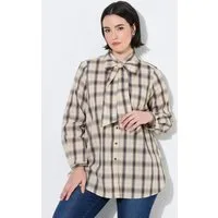 Ulla Popken Longbluse Bluse Karo abnehmbare Schluppe Hemdkragen Langarm