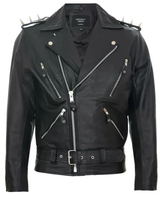 Brando Schwarze „Ghostrider“ Bikerjacke aus Leder mit Spikes