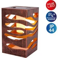 näve LED Solarleuchte Hilda, Tageslichtsensor, LED fest integriert, Warmweiß, quadratisch, gold/braune Marmoroptik, Flammeneffekt, Dämmerungssensor
