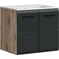 welltime Waschbeckenunterschrank FLORENZ, Breite 60 cm, inkl. Waschbecken, hängende Montage (2-St., TOPSELLER) hochwertige MDF Front, Griff schwarz, Badschrank, Bad