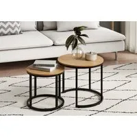 Home Collective Couchtisch 2er Set Beistelltisch Wohnzimmertisch modern rund und quadratisch (ideal als Büro Ablagetisch oder als Wohnzimmer Deko, Kleiner runder Tisch Set 2 in 1), hochwertiges Design mit Metallgestell, stabile Tischplatte, eiche hel