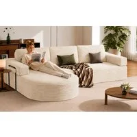 Patbrela Ecksofa Cord Schlafsofa L Form 265cm mit Abgerundeter Chaise Longue