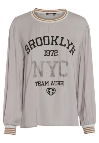 Marc Aurel - Satin-Top mit College-Print light grey varied - Gr. - 36