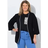 Ulla Popken Strickjacke Strickjacke Zierkanten V-Ausschnitt 3/4-Arm