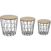 Levandeo® Couchtisch, 3er Set Beistelltisch Metall Metallkorb Drahtkorb Schwarz Couchtisch