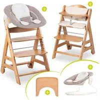 Hauck Hochstuhl Beta Plus Natur - Newborn Set, Babystuhl ab Geburt inkl. Aufsatz für Neugeborene, Tisch, Sitzauflage
