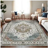 GarveeMore Teppich Flachflor-Teppich aus Perlvelours, waschbar & faltbar, 1200 g/m², rechteckig, Höhe: 6,5 mm, Florgewicht 350 g/m², Hellgrün/Dunkelgrün, 120x170–240x340 cm