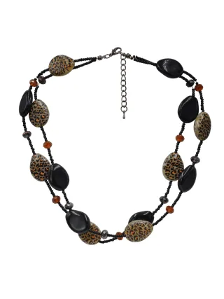 Steuer Modeschmuck Collier zweireihig mit Kunststoffelementen schwarz und braun