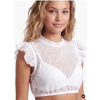 Moschen-Bayern Dirndlbluse Pauline Spitzenbluse, Flügelärmel, Stehkragen, Tropfenausschnitt, elastisch