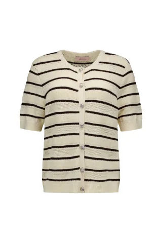 Studio Anneloes - Yara stripe cardigan ecru/espresso - Gr. - XS