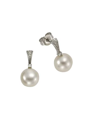 Orolino Ohrringe Gold 585 mit 2 weißen Perlen und 12 Brillanten zus. 0,07ct.