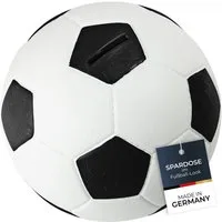 HMF Spardose Fußball-Spardose mit Schloss in Lederoptik, 15 cm Durchmesser, schwarz-weiß