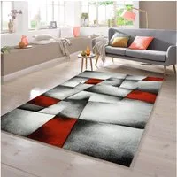 TeppichHome24 Teppich Designer Teppich mit Konturenschnitt Karo Muster Rot Grau Weiß Schwarz, rechteckig
