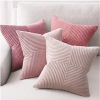 Topfinel Kissenbezug 40x40 4er set Kissenbezüge 50x50 Kordsamt mit Streifen deko Sofa, kissenbezug Rosa Farbverlauf Schlafzimmer Weich Hautfreundlich
