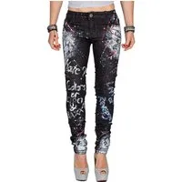 Cipo & Baxx Slim-fit-Jeans Damen Slim Fit Hose BA-WD389 mit Schriftzügen und Farbakzenten