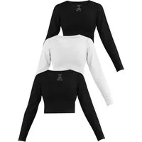 Janice Langarmshirt 3 x Damen crop Langarmshirt Nerja Kurzer Pullover aus Baumwolle