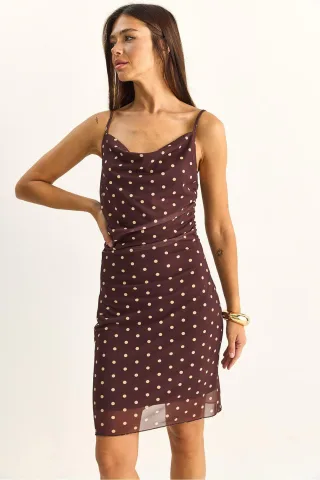 Polka Dot Bodycon Midi-Kleid mit Wickelkragen