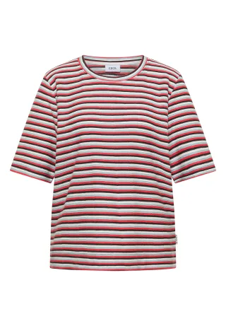 CECIL - T-Shirt mit Struktur und Streifen brown cacao - Gr. - M