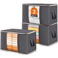 SURFOU Aufbewahrungstasche 3/6er Set 90L Aufbewahrungsboxen mit Deckel – Faltbare Kleiderboxen (Kleiderschrank Organizer, Aufbewahrungstasche, Große 90L Aufbewahrungsboxen aus atmungsaktivem Vliesstoff mit Sichtfenster, Reißverschlussdeckel und verst