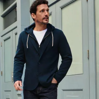Strick-Blazer mit abnehmbarer Kapuze für Herren, Herren, size: regular, Elfenbein, Elasthan/Baumwoll-Mischung/Polyester-Mischung, by Lands' End