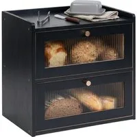 relaxdays Brotkasten Bambus 2 Etagen Sichtfenst, Bambus, schwarz